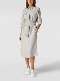 BOSS Hemdblusenkleid In Leder-Optik Modell 'Dafaro' - Hellgrau