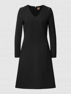 BOSS Knielanges Kleid Mit Label-Details Modell 'Dariva' - Schwarz