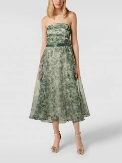 V.M. Trägerloses Cocktailkleid Mit Floralem Muster - Hellgrün