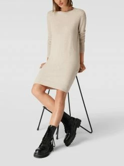 Christian Berg Woman Knielanges Strickkleid Mit Geripptem Rundhalsausschnitt - Beige Meliert