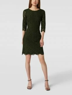 Montego Knielanges Kleid Mit Floralen Stickereien - Olivgrün