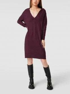 Montego Strickkleid Mit V-Ausschnitt - Aubergine Meliert