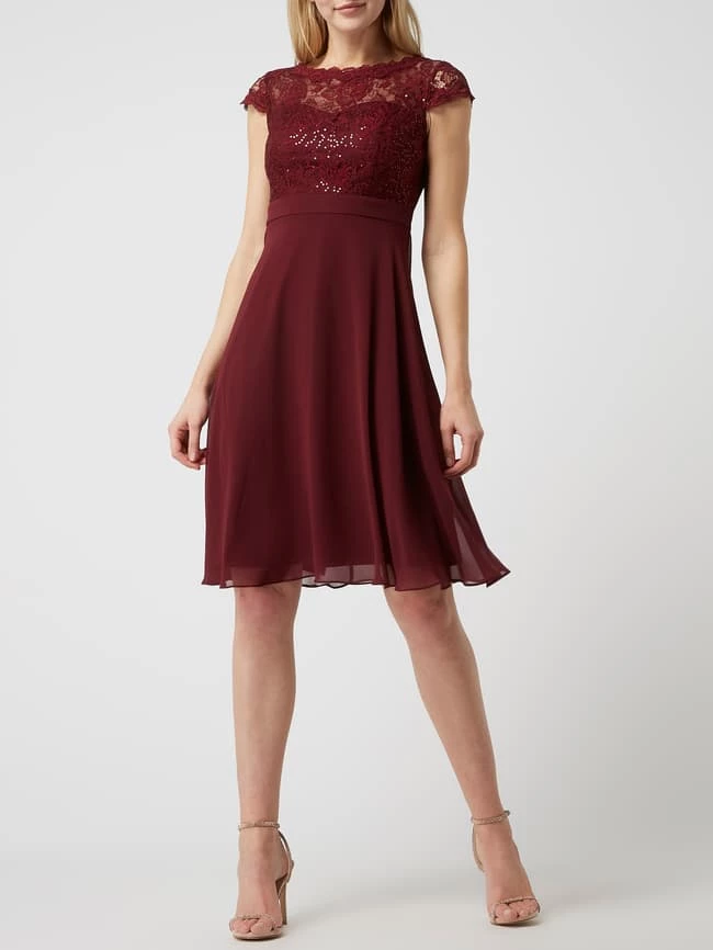 Christian Berg Cocktail Cocktailkleid Aus Spitze Und Chiffon - Dunkelrot 3 Christian Berg Cocktail Cocktailkleid Aus Spitze Und Chiffon - Dunkelrot