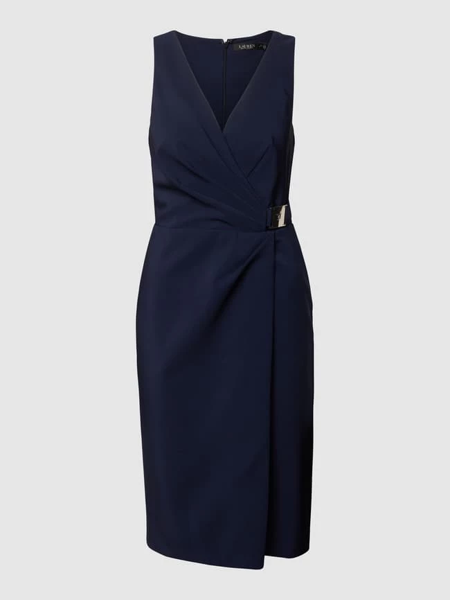 Lauren Ralph Lauren Knielanges Cocktailkleid Mit V-Ausschnitt - Marineblau 4 Lauren Ralph Lauren Knielanges Cocktailkleid Mit V-Ausschnitt - Marineblau – Bild 2