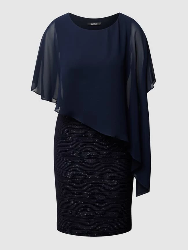 Swing Cocktailkleid Mit Glitter-Effekt Und Chiffonbesatz - Marineblau 4 Swing Cocktailkleid Mit Glitter-Effekt Und Chiffonbesatz - Marineblau – Bild 2
