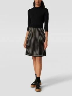 Montego Knielanges Kleid Mit Geripptem Rundhalsausschnitt - Schwarz