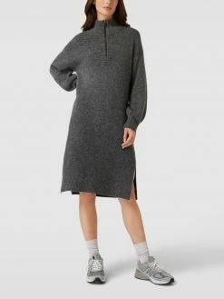 MOS MOSH Knielanges Kleid Mit Troyer-Kragen Modell 'Nisha' - Graphit Meliert