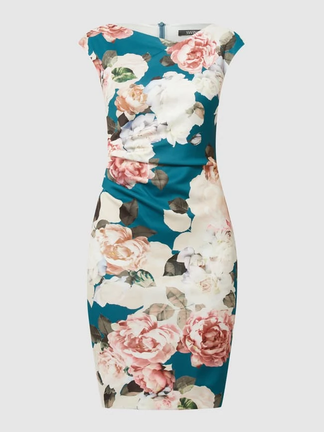 Swing Cocktailkleid Mit Floralem Muster - Petrol 4 Swing Cocktailkleid Mit Floralem Muster - Petrol – Bild 2