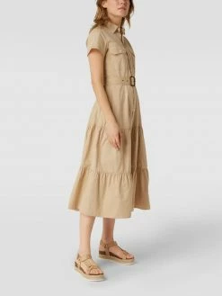 Polo Ralph Lauren Kurzärmeliges Maxikleid Mit Taillengürtel - Sand