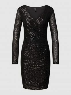 Pieces Cocktailkleid Mit Paillettenbesatz - Schwarz