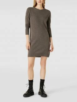 Christian Berg Woman Knielanges Strickkleid Mit Geripptem Rundhalsausschnitt - Dunkelbraun Meliert