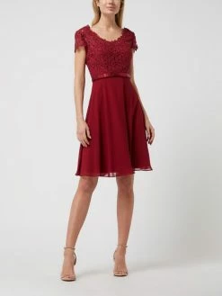 Luxuar Cocktailkleid Mit Ziersteinen Und Floralen Stickereien - Bordeaux Rot