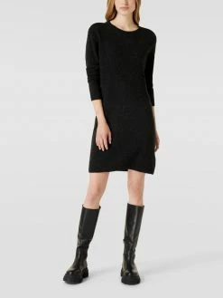 Christian Berg Woman Knielanges Strickkleid Mit Geripptem Rundhalsausschnitt - Anthrazit Meliert