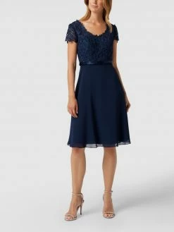 Luxuar Cocktailkleid Mit Ziersteinen Und Floralen Stickereien - Dunkelblau